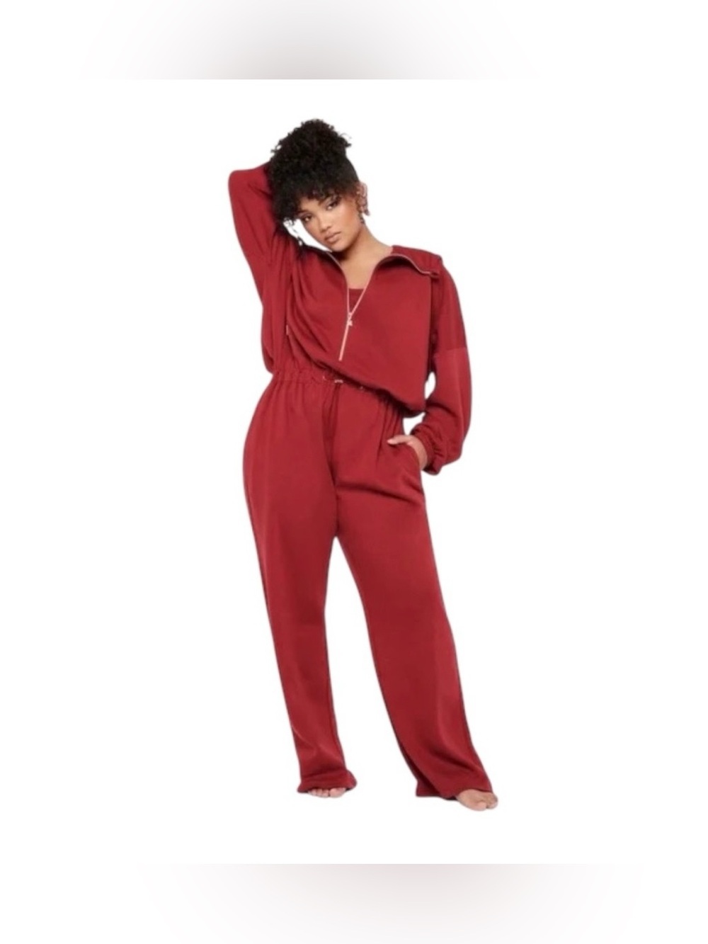 Savage X Fenty Essential Oversized Hooded Jumpsuit Burgundy 3X